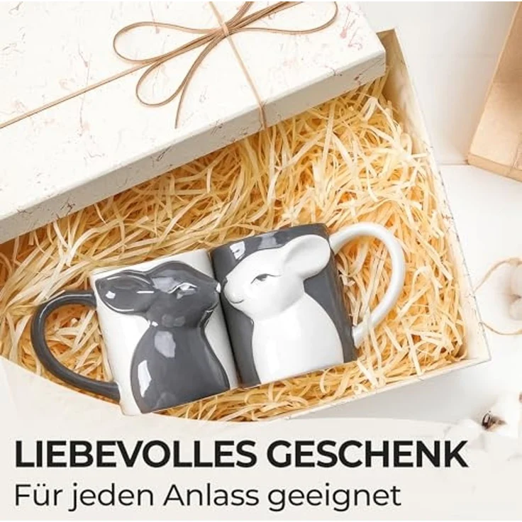MiaMio Tasse Küssende Hasen Tassen Set (2 x 400 ml) Kaffeetassen Geschenkset, 2-tlg. – Bild 7