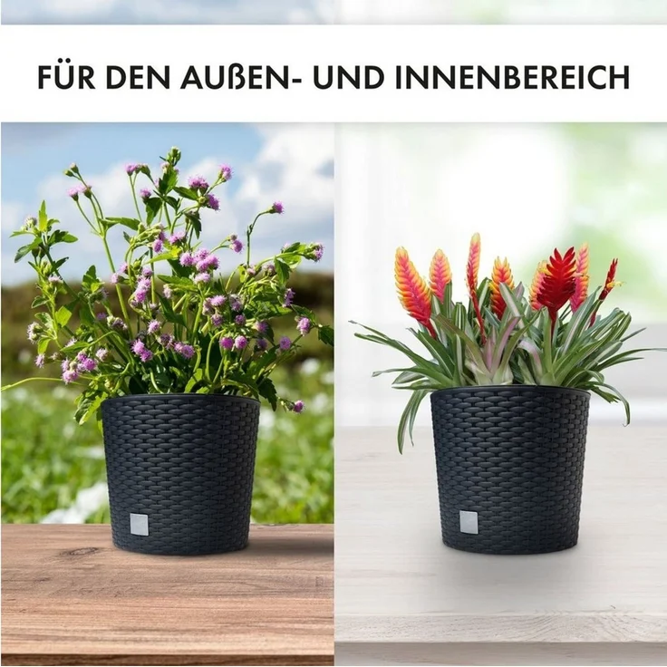 astor24 Blumentopf Blumentopf Rattan Blumenkübel Übertopf Pflanzentopf Pflanzkübel Blumen (Blumentopf Garten Balkon Blumen Topf Kräutertopf), hochwertig verarbeitet - mit Wasserüberlauf - fertig montiert – Bild 3