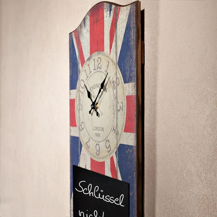 Wanduhr Memotafel Haken Uhr Holz used Look Dekouhr 80 Gastronomie Wandgaderobe – Bild 3