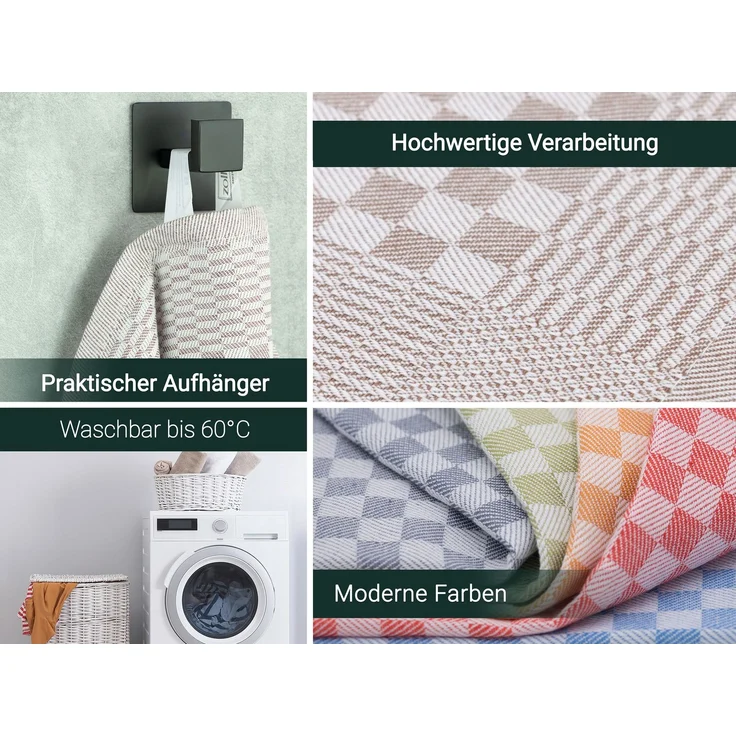 ZOLLNER 10er Set Geschirrtücher, 100% Baumwolle, 46x70 cm, saugstark, braun kariert – Bild 3