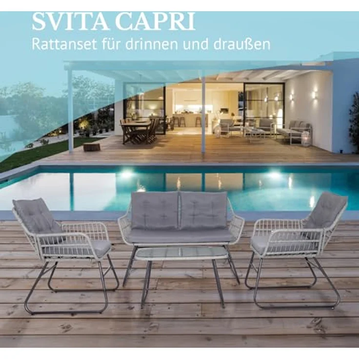 SVITA Gartenlounge-Set CAPRI, (Set, Tisch mit einem Stuhl und zwei Bänken), mit abnehmbarem Polster – Bild 3