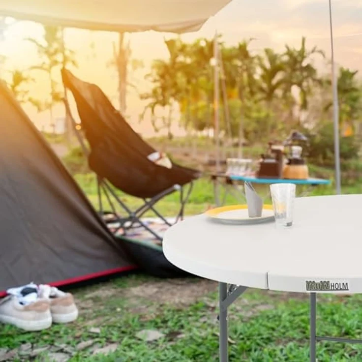Klapptisch rund Ø 120 cm Höhe 74 cm Kunststoff / Stahl pulverbeschichtet Campingtisch Partytisch – Bild 2