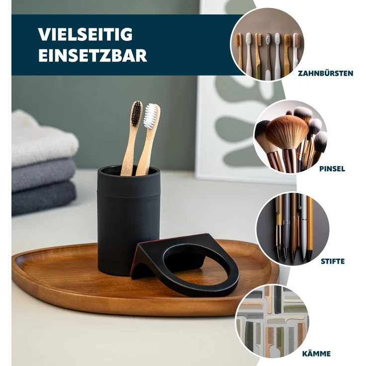 bremermann Bad-Accessoires Set SAVONA 4tlg. bestehend aus 1x Seifenspender, 1x Becher, 1x WC-Garnitur, 1x Kosmetikeimer aus Kunststoff in Schwarz – Bild 5