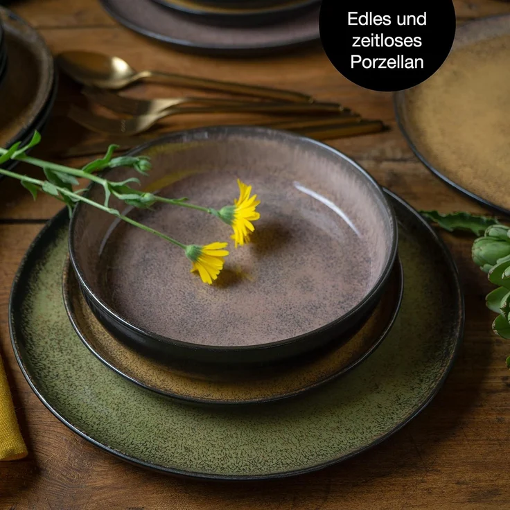 Moritz & Moritz VIDA Geschirrset 6 Personen Vintage 18-tlg. - Modernes Porzellan Geschirr Set - Kratz-, Mikrowellen- & Spülmaschinenfest, Essgeschirr, Tafelservice, Kombiservice 6 Personen – Bild 3