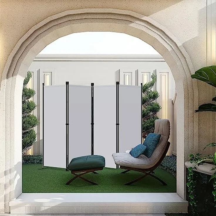 Angel Living Paravent Faltbarer Sichtschutz und Raumteiler aus Stahl/Polyester 224*165 cm (4 St), gebogene Stützfüße, B-förmige Verbindungsschnallen – Bild 6