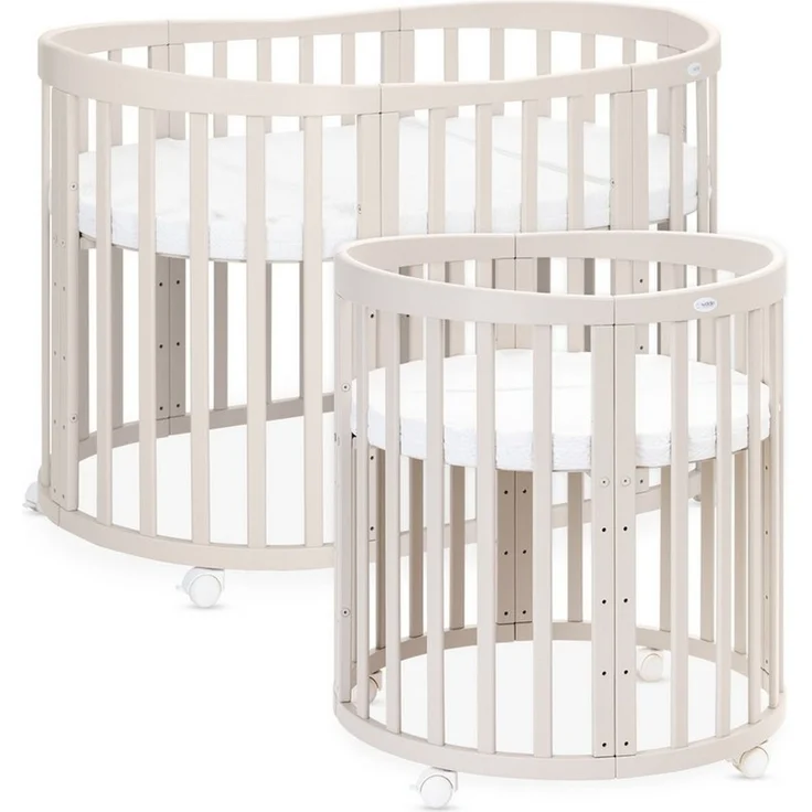 Waldin Babybett Oval 7in1 mitwachsend, Beistellbett, Matratze, Rollen, Buche, Kaschmir – Bild 3