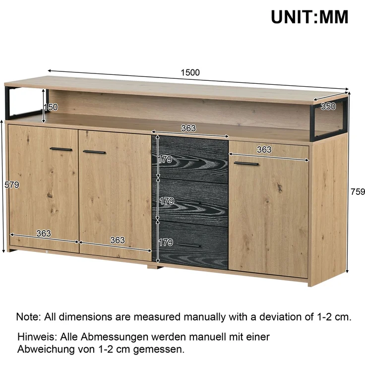 ZUBALIYA Küchenschrank 150x35x75,9 cm, aus Spanplatte, Schwarzbraun – Bild 21
