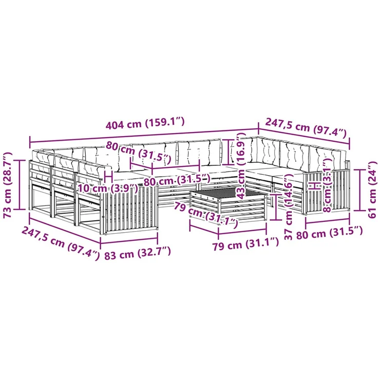 vidaXL Outdoor-Sofagarnitur 10 stk. 9-Sitzer Weiß und Creme 3391190 – Bild 10