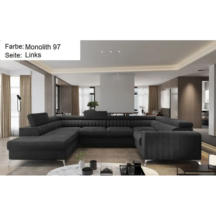 Lukas Möbel Wohnlandschaft Wohnlandschaft Linus mit Schlaffunktion Bettkasten XXL-Sofa in U-Form, mit verstellbaren Kopfstützen
