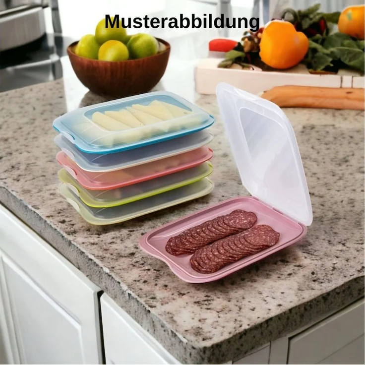 Engelland Frischhaltedose Aufschnittdosen, Aufschnittbox, PP-Kunststoff, BPA-frei, (Vorteils-Set, 4-tlg, mit transparentem Deckel), stapelbar, platzsparend, Ordnung im Kühlschrank, Organizer, Stapelbox – Bild 2