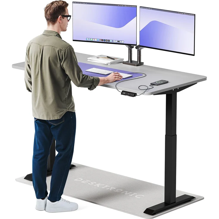 Desktronic HomeOne Elektrisch höhenverstellbarer Schreibtisch 160x80cm Schwarz/Grau mit Memory-Funktion, Anti-Kollisions Technologie, USB-A und USB-C-Ladeanschlüssen – Bild 1