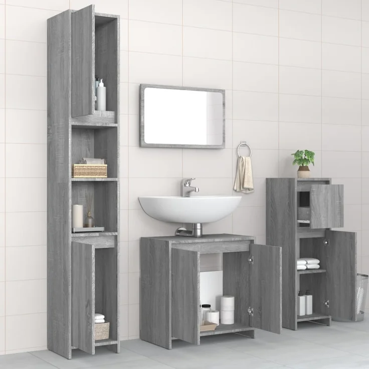 vidaXL 4-tlg. Badmöbel-Set Grau Sonoma Holzwerkstoff 3143929 – Bild 2