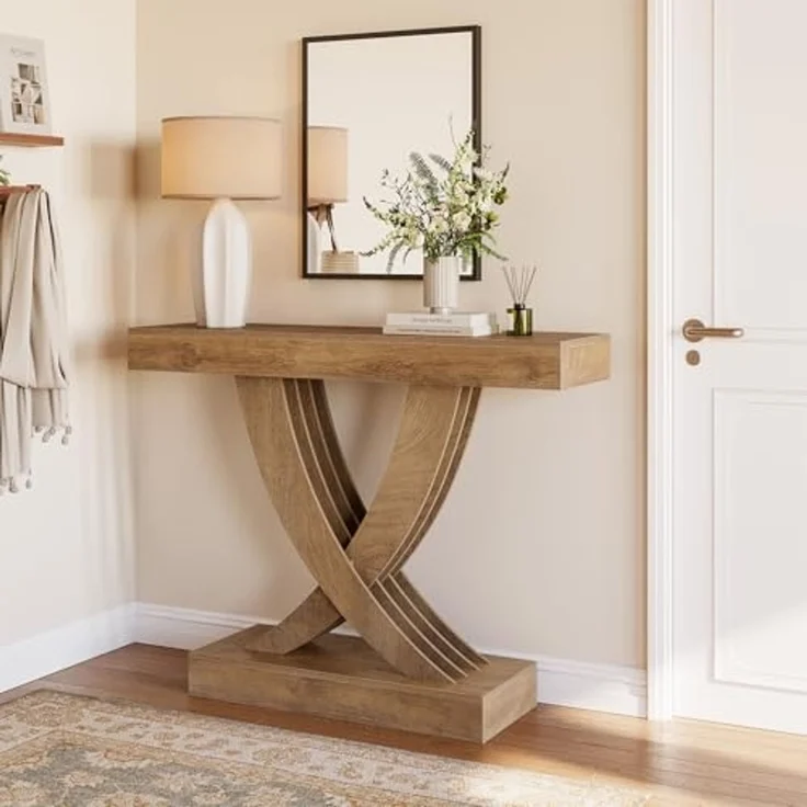LITTLE TREE 43,3-Zoll-Flurtisch, Konsolentisch aus Holz im Landhausstil hinter dem Sofa, rechteckiger Sofatisch für Eingang, Flur, Wohnzimmer, Foyer, braun – Bild 4