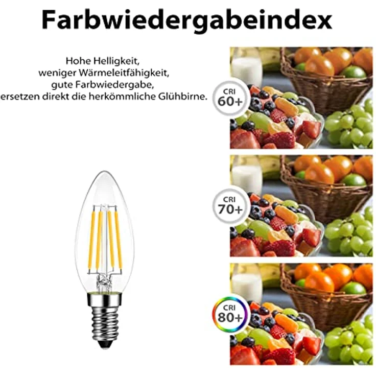 LVWIT E14 Kerze LED Lampe 6W 806 Lumen für Kronleuchter, E14 Glühfaden Retrofit Classic Glühbirne, ersetzt 60W, 2700K Warmweiß, Filament Fadenlampe, Glas, nicht dimmbar (6er Pack) – Bild 8