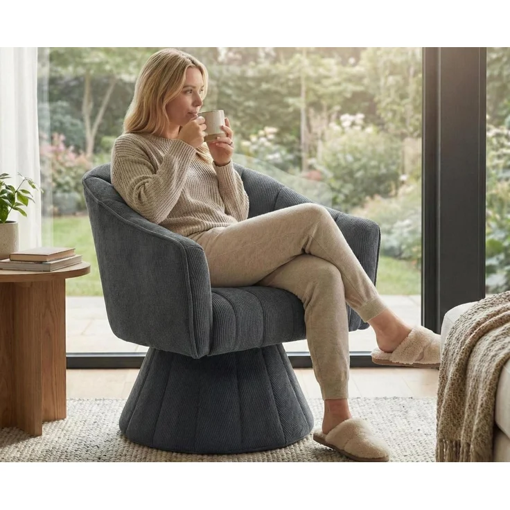 LVHOM Drehsessel Loungesessel, 360°-Drehung, Gästestuhl, runder Fuß, robust und stabil (Corduroy, dickes Sitzkissen und umlaufende Rückenlehne, ​​ergonomisch, Belastbar bis 150 kg), geeignet für Wohnzimmer, Schlafzimmer, Büros, Wartezimmer,Hotellobbys – Bild 5