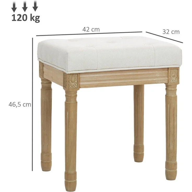 HOMCOM Fußhocker mit gepolstertem Sitz, Holzbeine (Sitzhocker, 1 St, Polsterhocker), für Schlafzimmer, Wohnzimmer, Beige – Bild 2