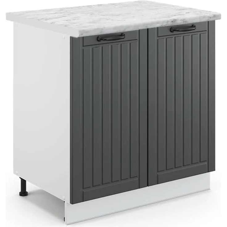Vicco Spülenunterschrank Fame-Line, Anthrazit Landhaus/Weiß, 80 cm mit Regal, AP Marmor