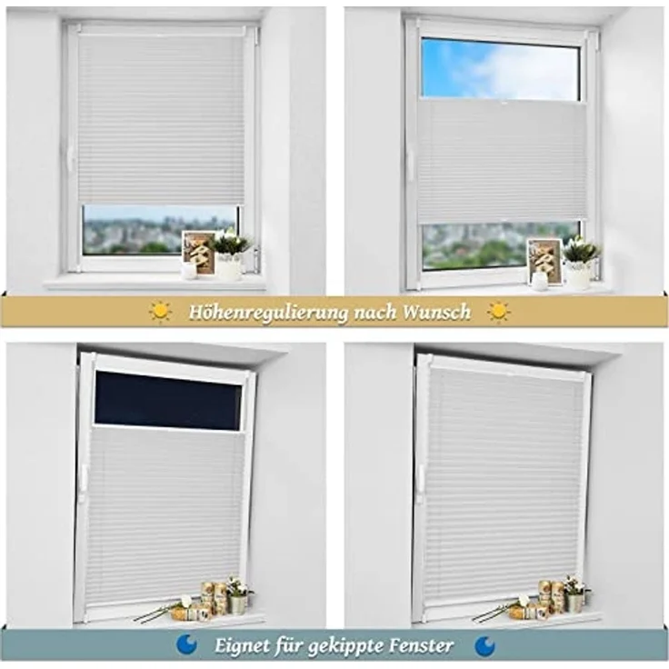 Plissee ohne Bohren Klemmfix 35x200 cm(BxH) Hellgrau Jalousie Sonnenschutz Easyfix Faltrollo Lichtdurchlässig Rollo für Fenster & Tür – Bild 6