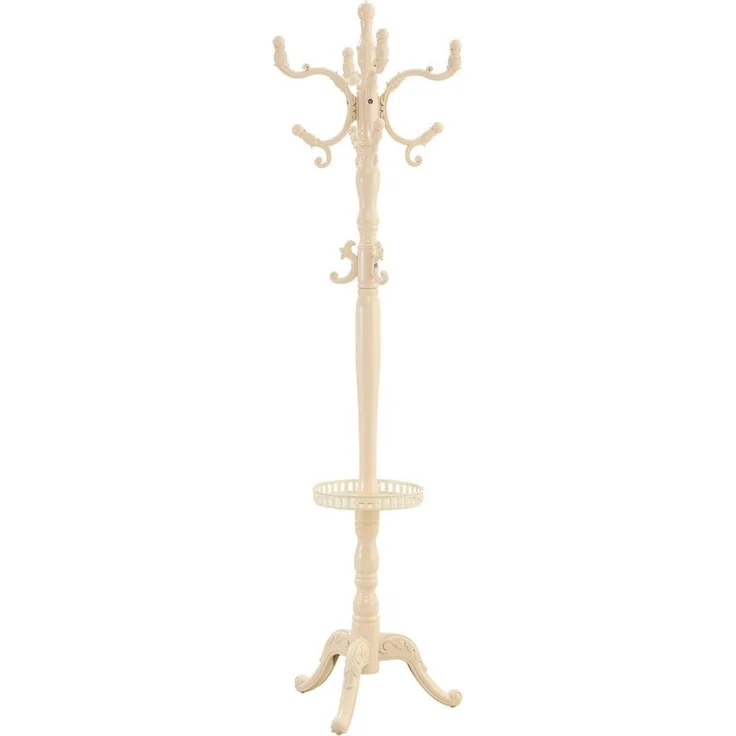 JUFU Garderobenständer aus massivem Buchenholz im klassischen Stil, 195 cm hoch, (1 St), mit Metallablage, abgerundeten Haken & stabilem Dreibein – Bild 1