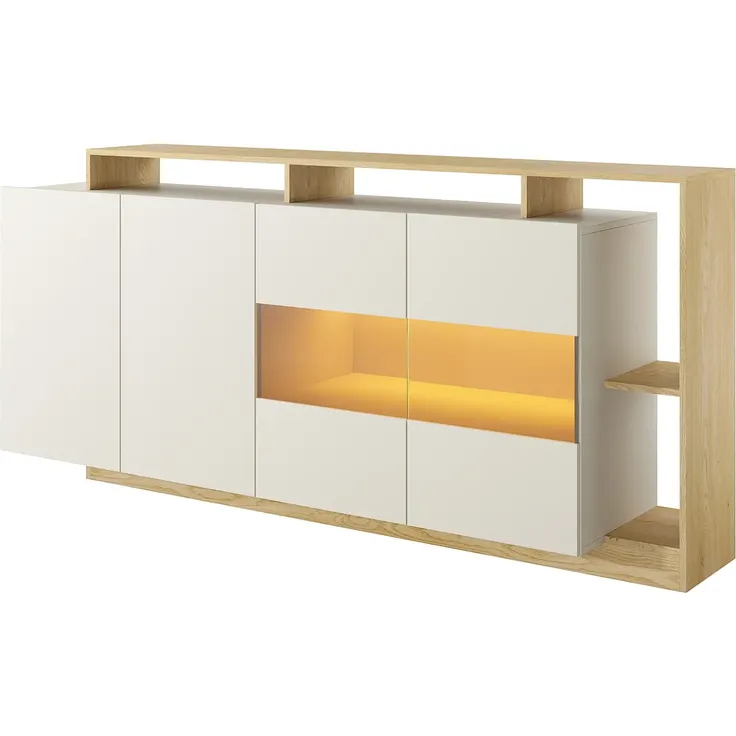 Vente-unique - IDESIA Sideboard Holz, PlatteGlas BeigeBeige - B 43,6 cm x H 92,8 cm x L 200 cm – Bild 4