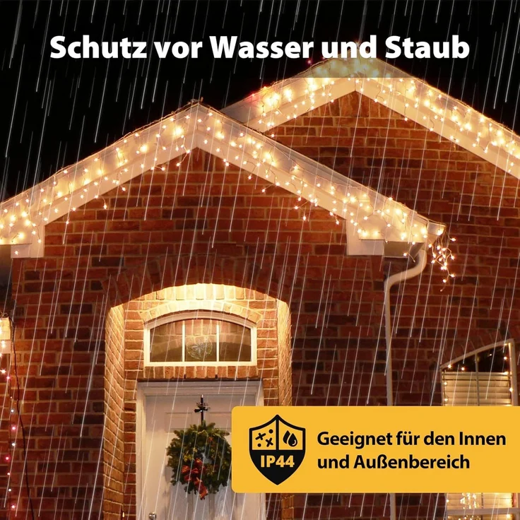 SALCAR LED Eisregen Lichterkette Außen, 200er Lichtervorhang Fenster 8m Weihnachten Beleuchtung (5m Lichterkette + 3m Stromkabel) – Bild 3