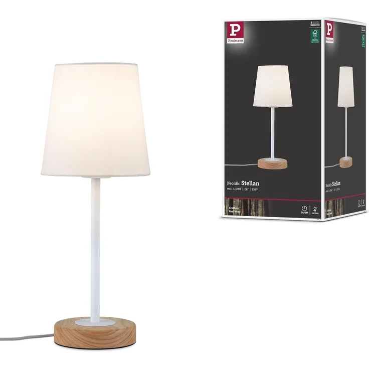 Paulmann No. 79636 Tischleuchte Neordic Stellan Weiß, Holz E27