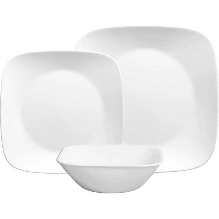 Corelle Glas Geschirr Set weiß - elegantes & langlebiges Design, 12-teilig