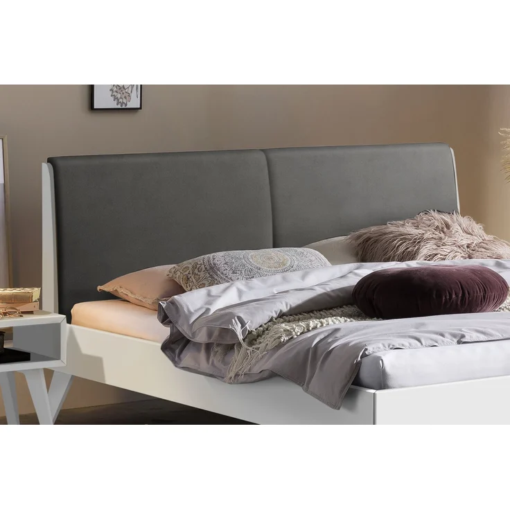 Hasena Polsterbett Simone Grau/Weiß mit gepolstertem Kopfteil 160x200 cm, Komforthöhe 25 cm MDF weiss deckend – Bild 3