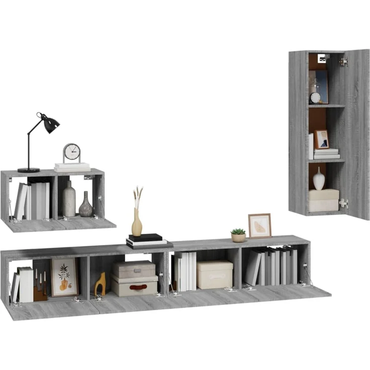 4-tlg. TV-Schrank, Fernsehschrank Grau Sonoma Holzwerkstoff – Bild 4