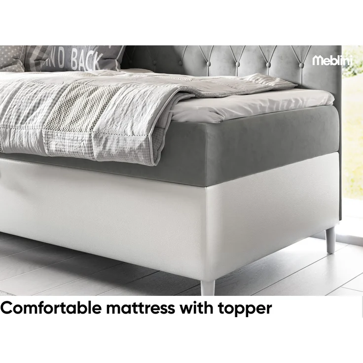 MEBLINI Kinderbett mit Bettkasten FILIPPO 3 80x200 Links – H3/Grau Samt Gepolstert Einzelbett mit Matratze - Polsterbett mit Stauraum - Bett mit Kopfteil – Stauraumbett – Bild 4