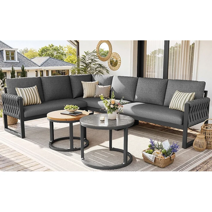 Gartenmöbelset mit verstellbare Beine, wasserabweisenden & abnehmbaren Kissen,Gartenlounge Set für 5-6 Personen, modular für Balkon Garten Terrasse,inklusive aller Sitz- und Rückenkissen, grau--Grau--70.99x65.99x43cm--YOUDENOVA – Bild 6