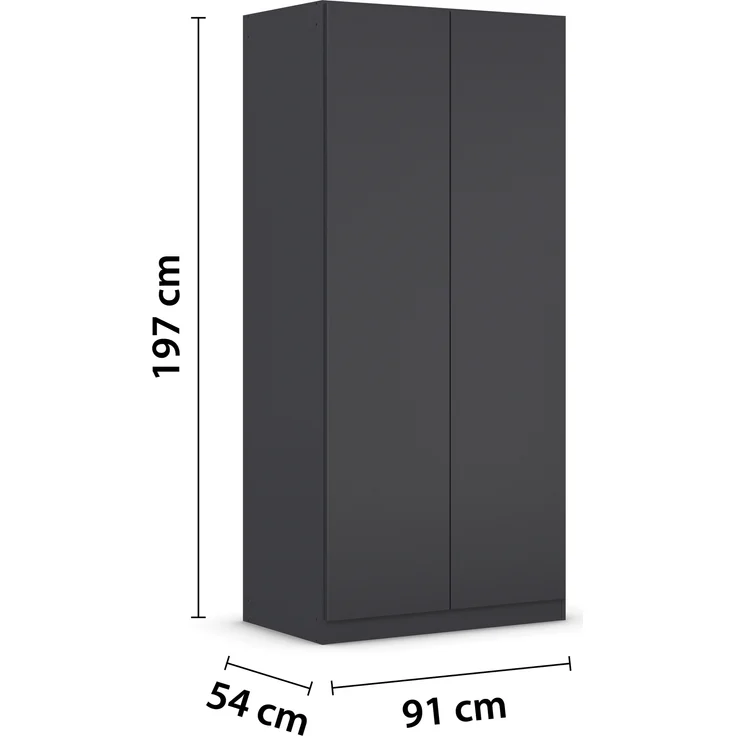 rauch Kleiderschrank, Drehtürenschrank COSTA, 2-türig, push-to-open, Grau metallic, 91 x 197 x 54 cm – Bild 3
