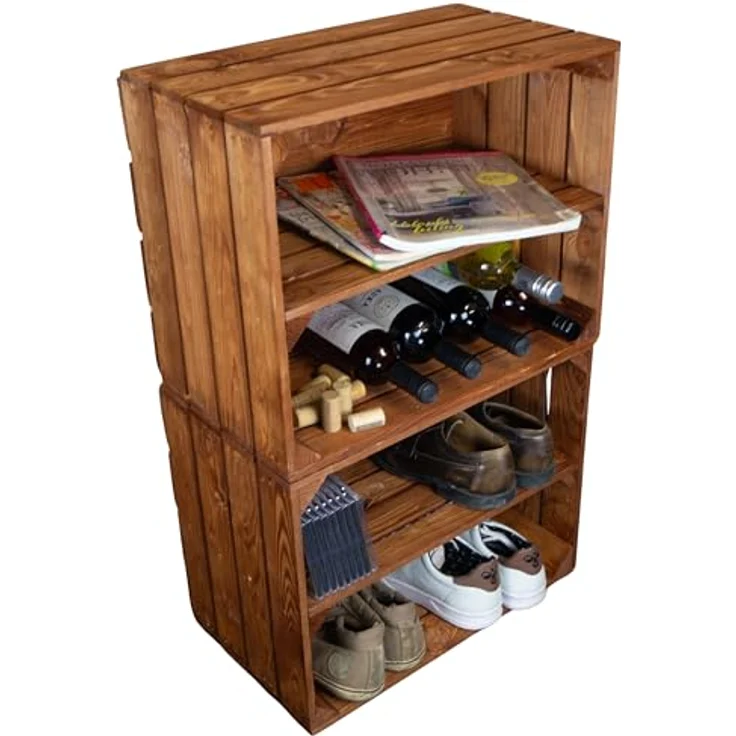 3er Set Massive Obstkiste Apfelkiste Schuhregal Regalkiste Weinregal Weinkiste aus dem Alten Land +++ 50x40x30 cm (Ocker MIT Einlage LÄNGS) – Bild 4