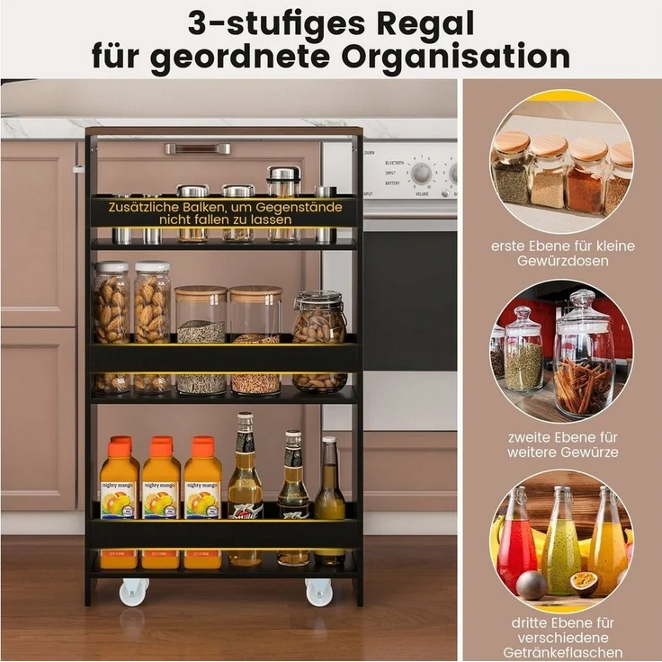 COSTWAY Küchenwagen, schmal, 4 Ebenen, auf Rollen, mit Griff, 48x12,5x81cm – Bild 2