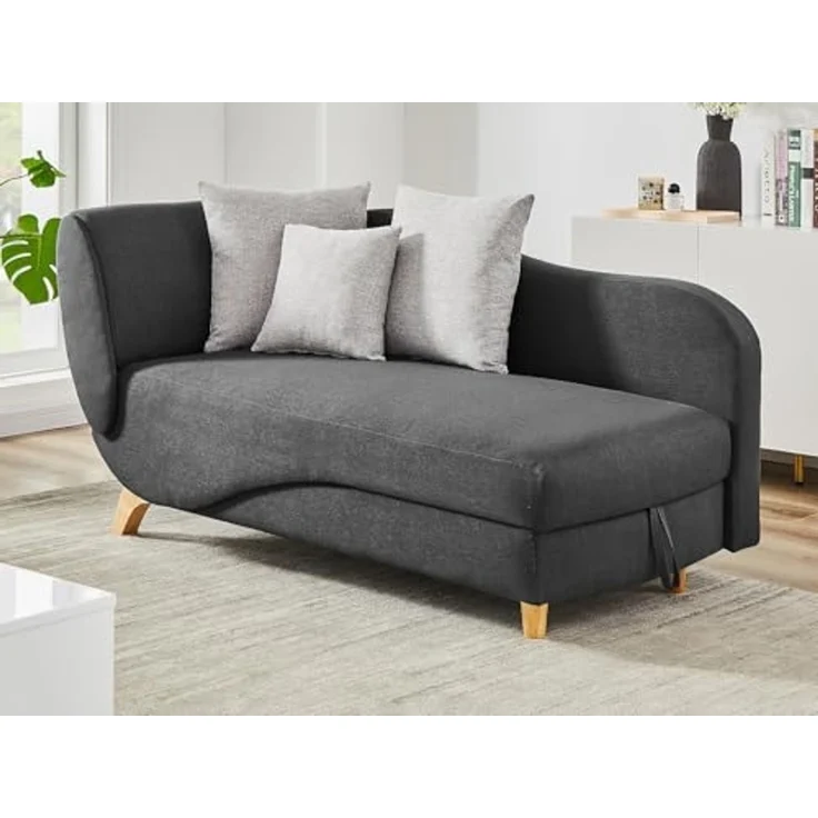 Vente-unique - PENELOPE Chaise longue Stoff Grau - B 80 cm x H 81 cm x L 160 cm – Bild 5