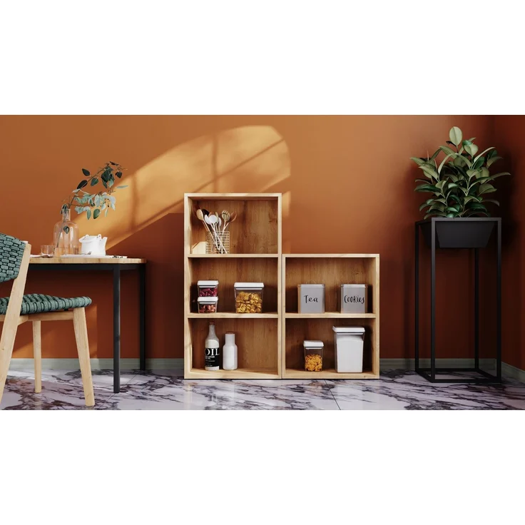 furni24 Breites Bücherregal mit 2 Fächern, Holzregal, Würfelregal, Aufbewahrungsregal, Saphir Eiche, 60 x 31 x 77h – Bild 8