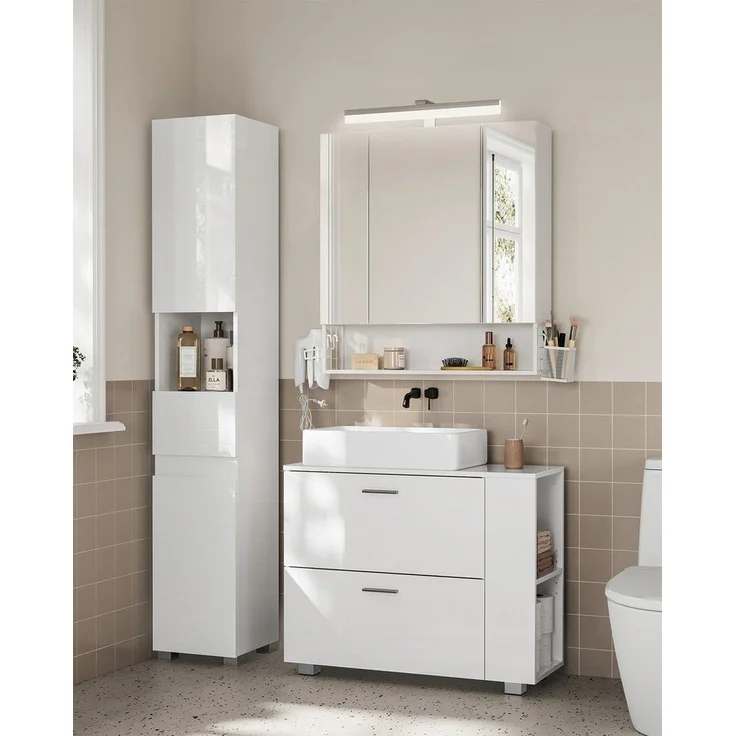 VASAGLE Waschbeckenunterschrank Badschrank offene Fächer an einer Seite, rechts oder links austauschbar – Bild 3