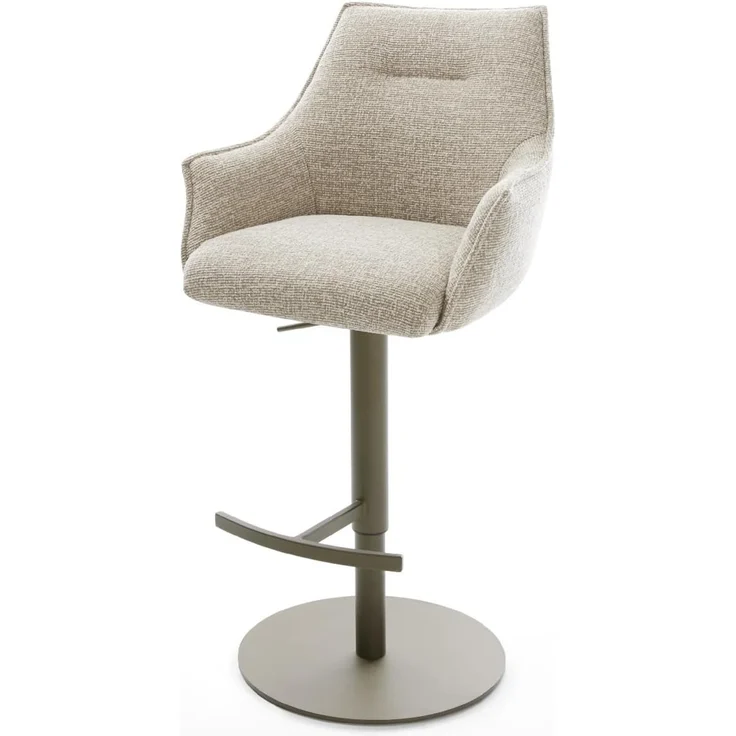 Barstuhl Alja-Flex Webstoff Soft Beige Drehfuß höhenverstellbar Metall Titanfarben Taschenfederkern – Bild 3