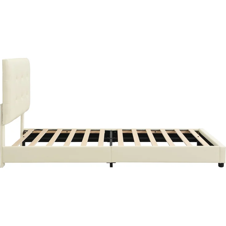 Merax Polsterbett, 90 x 200cm Einzelbett, Kinderbett, Weiche Kopfteil-Rückenlehne und Antikollisions-Schwammkante, Keksförmiges Kopfteil, Beige – Bild 8