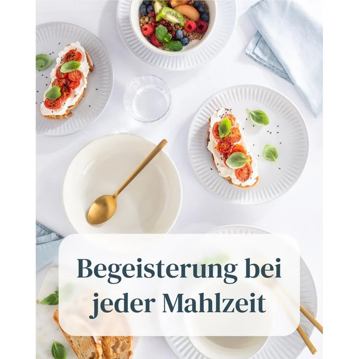Steingut Geschirrset 6 Personen Hygge 24 tlg. TESTSIEGER, Traumhaftes Skandinavisches Steingut Geschirr Set, Schüssel- und Teller Set, Tafelservice 6 Personen, Geschirrsets Pure Living in Hellgrau – Bild 4