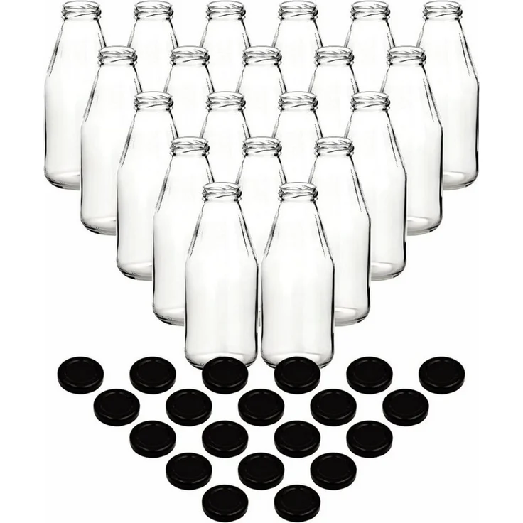 gouveo Trinkflasche Saftflaschen 1000 ml mit Schraub-Deckel - Große Flasche 1,0 l aus Glas, 20er Set, schwarz – Bild 2