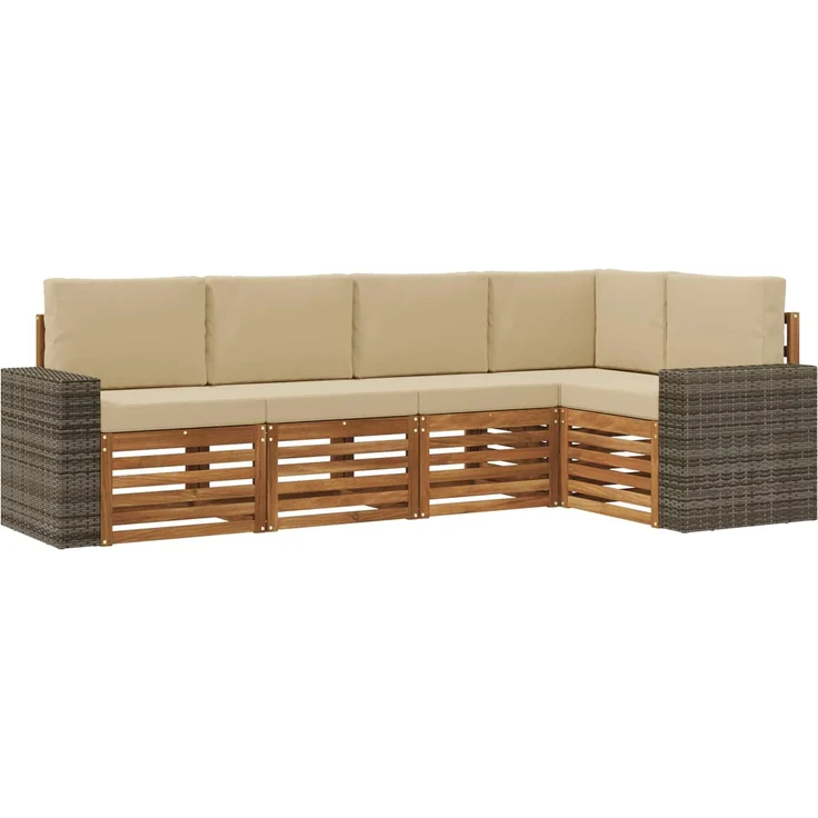 vidaXL Outdoor-Sofagarnitur 5 stk. 5-Sitzer Natur und Beige 3384369 – Bild 2