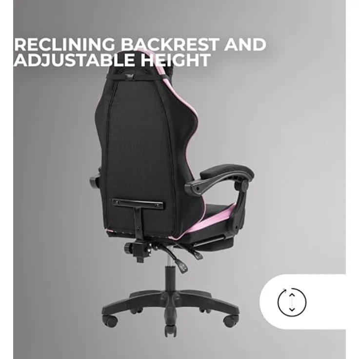 MARS GAMING MGC-X, Ergonomischer Gaming-Stuhl, Atmungsaktiver Stoff, Verstellbare Rückenlehne und Höhe, Dynamische Armlehnen, Nacken- und Lendenkissen, Bürostuhl mit Ausziehbarer Fußstütze, Rosa – Bild 4