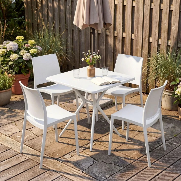 Gartenmöbel-Set GRETA mit 4 Stühlen - 156x156x81cm, Kunststoff, Weiß | Balkonset Gartenset Tisch mit Stühlen Bistroset Outdoor – Bild 3