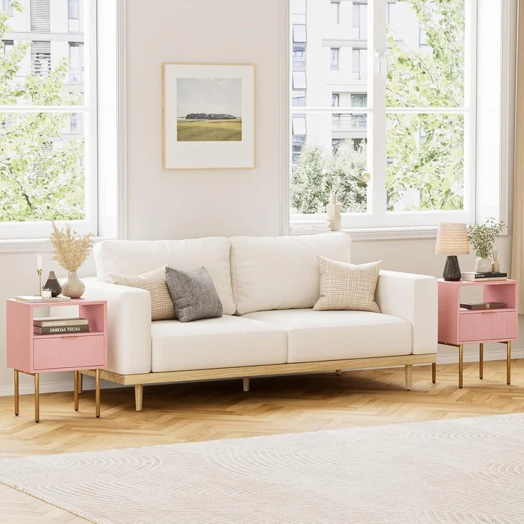 Nachttisch Nachtschrank Rosa Boho Modern 1 Schublade 1 Ablage – Bild 5