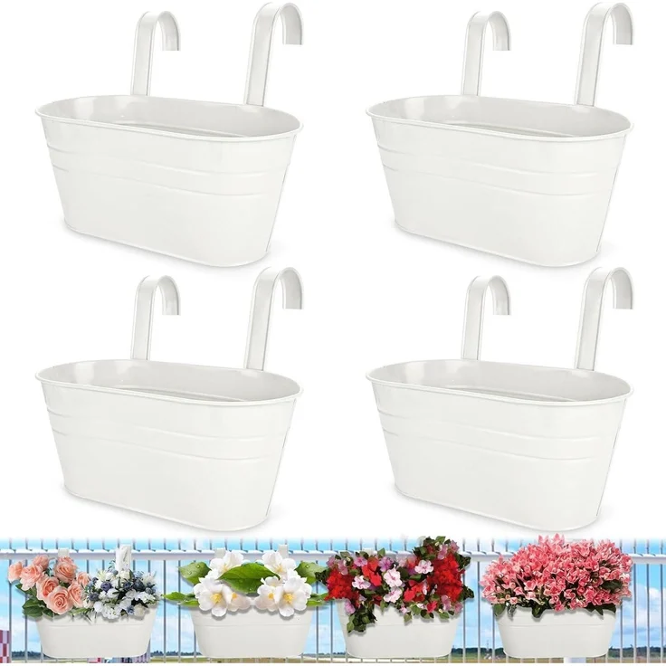 Metall Hängeblumentopf 4er Set 27.5cm Weiß für Balkon Garten – Bild 1