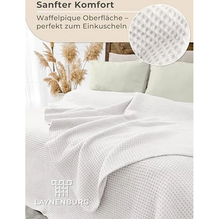 Wohndecke Wohndecke Waffelpique aus Baumwolle - Kuscheldecke, Baumwolldecke -, Laynenburg, Decke als Sofa-decke, Couchdecke, Wolldecke aus Baumwollmix – Bild 6