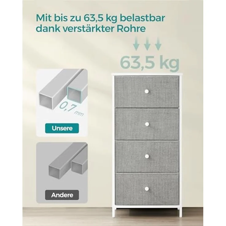 Songmics 'STL314L10' Kommode mit 4 Stoff-Schubladen, Holz / Stahl taubengrau-cremeweiß, 91,7 x 30 x 45 cm – Bild 5