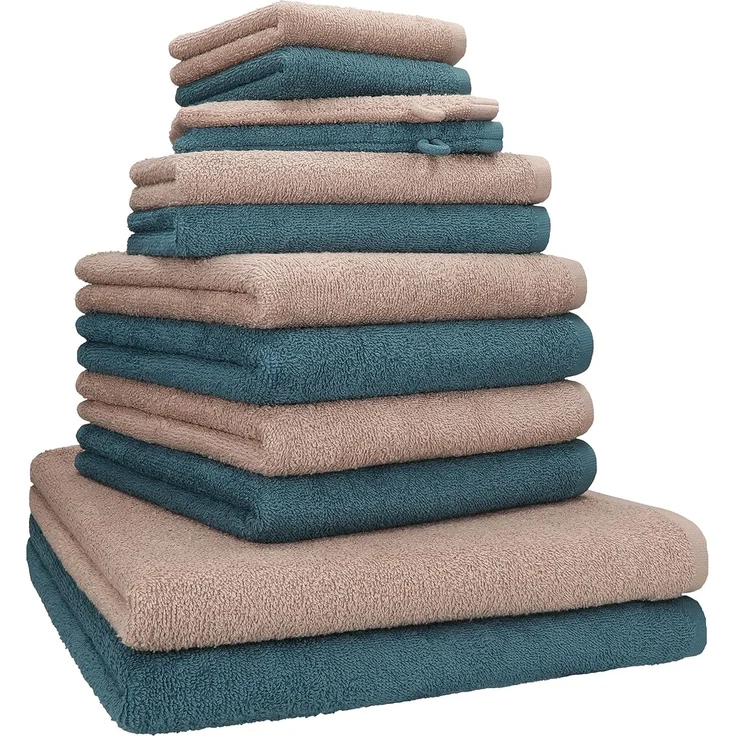 Betz Handtuch Set 12 TLG. Handtuch Set BERLIN Farbe Cappuccino - taubenblau, 100% Baumwolle (12-St)
