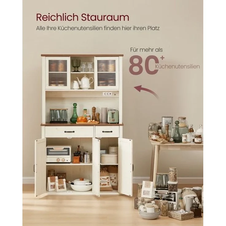 VASAGLE Küchenschrank mit Beleuchtung und Ladestation, mit Türen und Schubladen, 39,5 x 106,5 x 180,6 cm – Bild 4